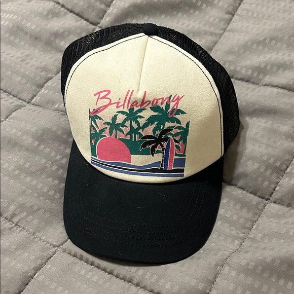 Billabong White and Black Trucker Hat with Pink Graphic - Picture 1 of 3